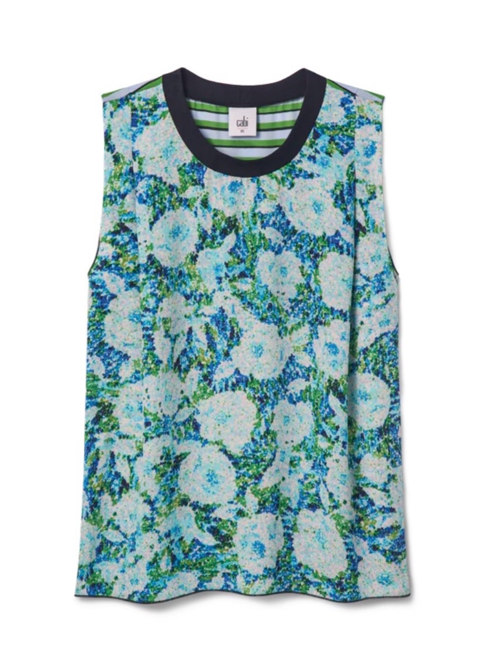 CAbi Printed Complete Top in Blue, Green & Navy. Medium. NWOT